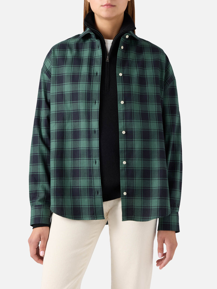 Green Gigy cotton flannel shirt with buffalo check and Après Chic embroidery