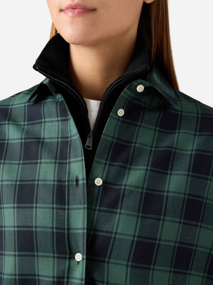 Green Gigy cotton flannel shirt with buffalo check and Après Chic embroidery