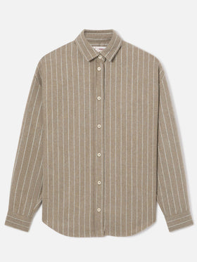 Camisa de franela de mezcla de lana Gigy Beige con rayas diplomáticas y logotipo de strass 