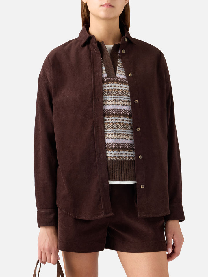 Dark brown Gigy cotton corduroy shirt with rhinestone logo