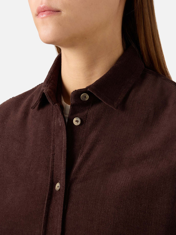 Dark brown Gigy cotton corduroy shirt with rhinestone logo
