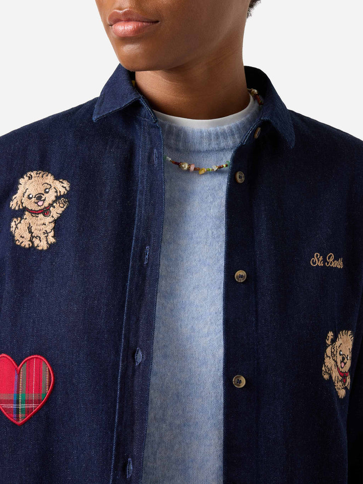 Blue Gigy Baumwoll-Denimhemd mit Pudelstickerei 