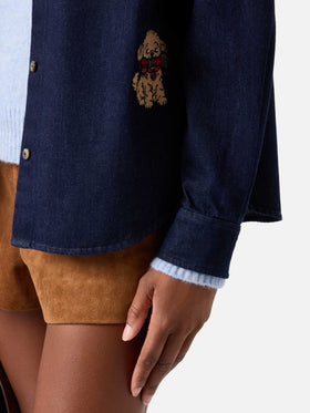 Blue Chemise Gigy en denim de coton avec broderie caniche 