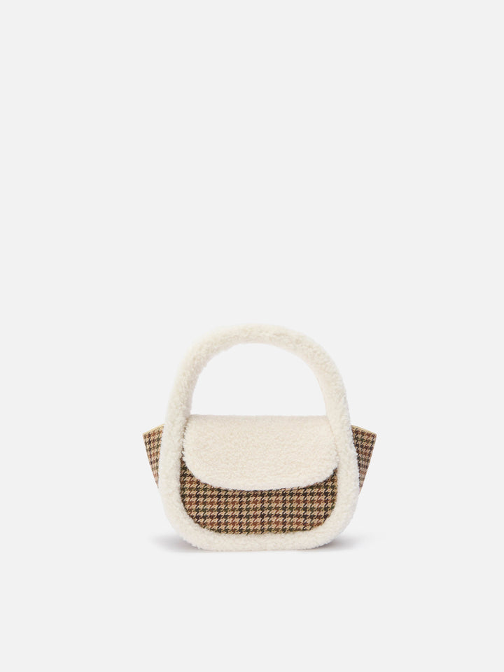 Gilda Mutton Wool Handbag in houndstooth wool and shearling