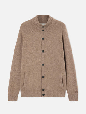 Cardigan Galway en laine d'agneau beige avec col montant 