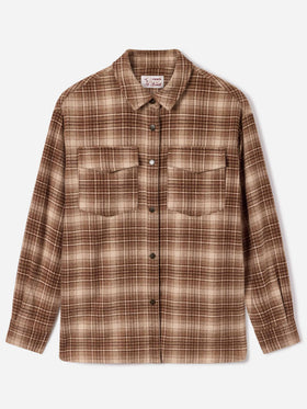 Cambry flannel overshirt with tartan pattern and logo embroidery
