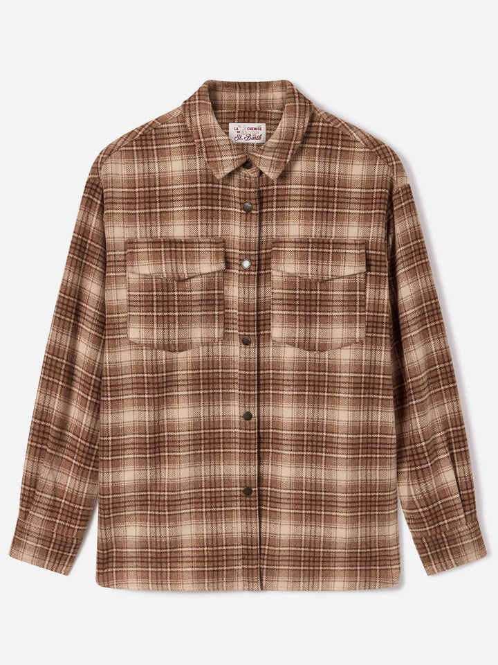 Cambry flannel overshirt with tartan pattern and logo embroidery