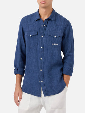 Greg blue linen denim-effect shirt