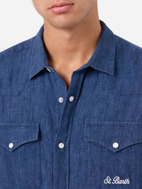 Greg blue linen denim-effect shirt
