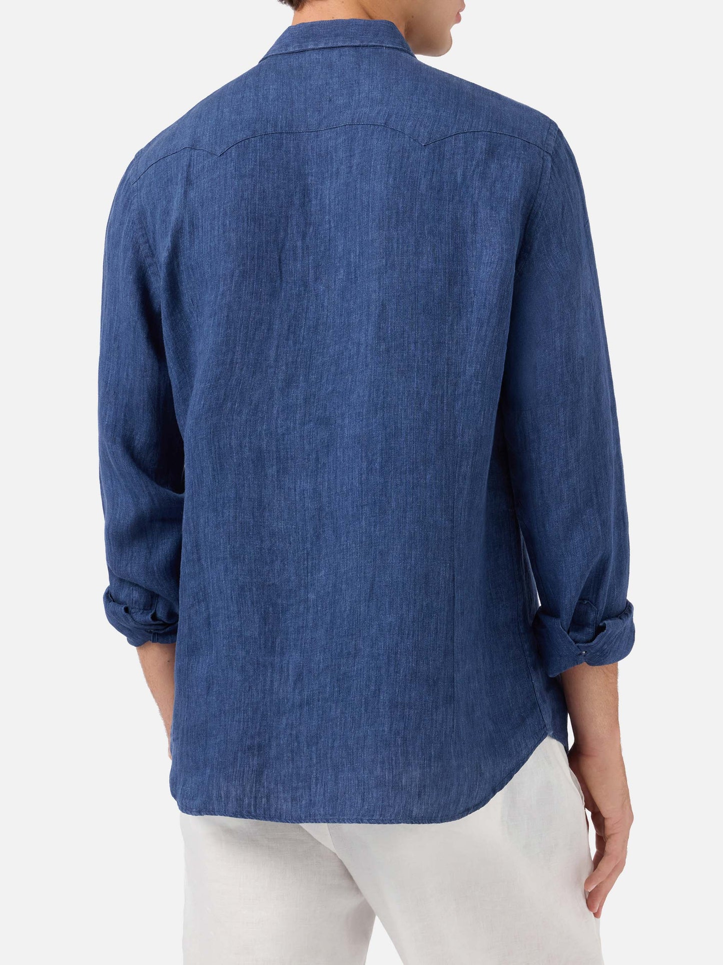 Greg blue linen denim-effect shirt