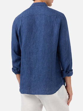 Greg blue linen denim-effect shirt