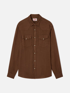 Camicia Greg in lino marrone tinta unita