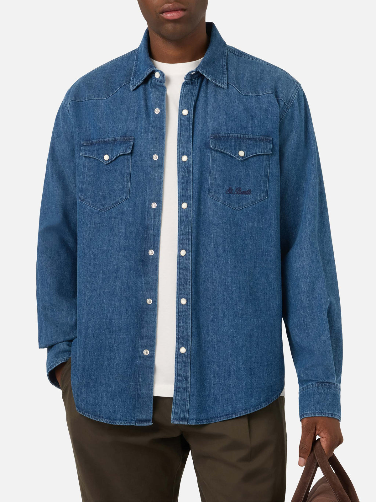 Leichtes blue Greg-Denimhemd mit Stone-Wash-Finish 