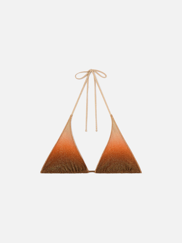 Guiana Overlock triangle bikini top in degradé lurex
