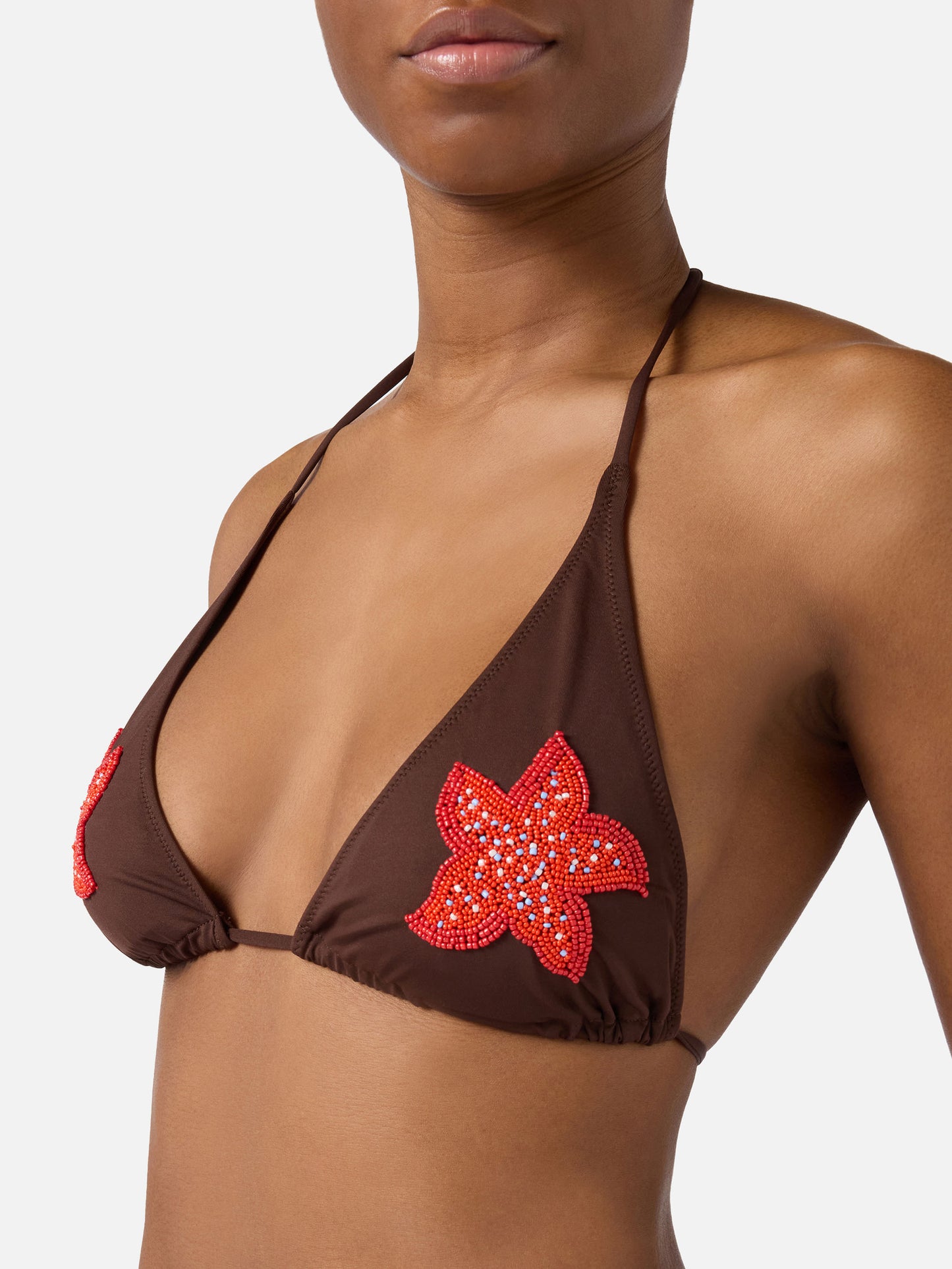 Guiana triangle bikini top with beaded starfish