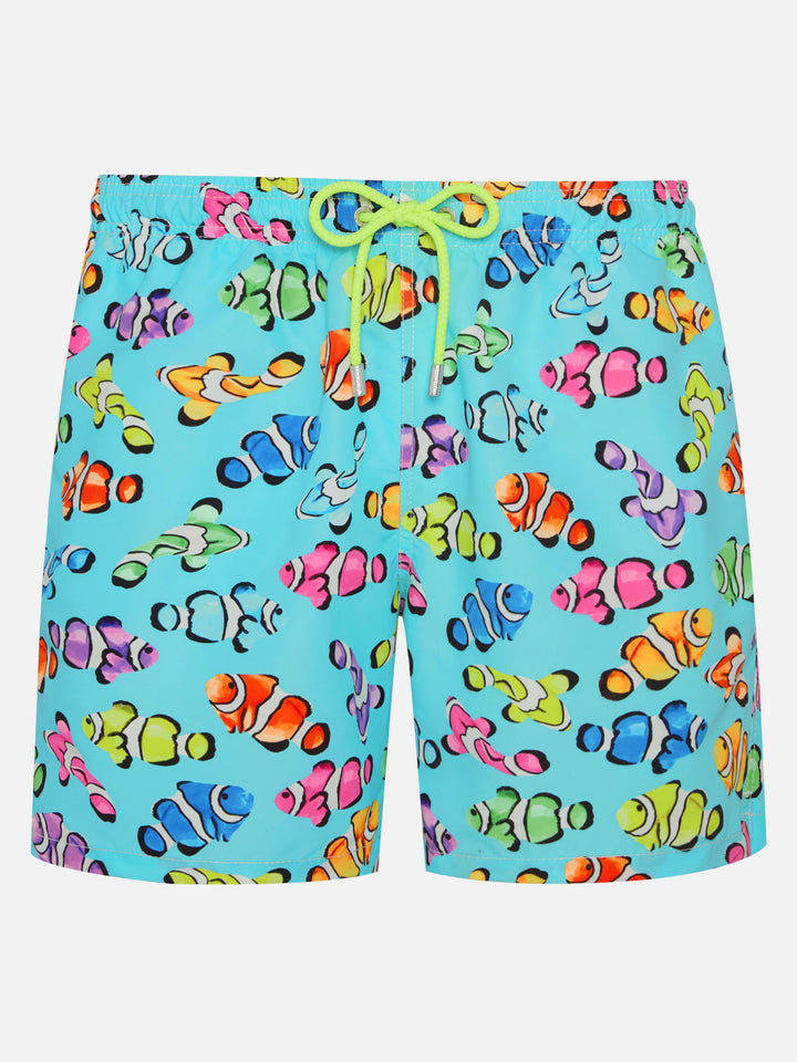 Costume da bagno classico da uomo con stampa pesci pagliaccio multicolore