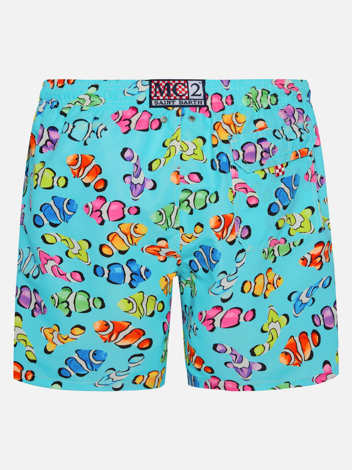 Costume da bagno classico da uomo con stampa pesci pagliaccio multicolore
