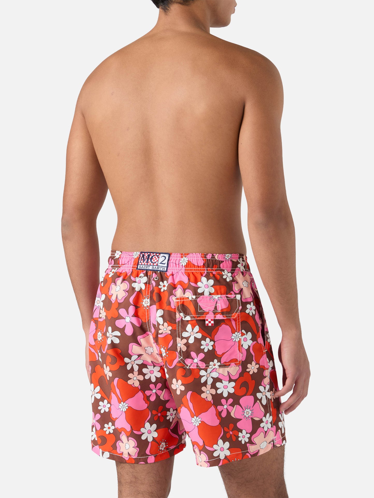 Mid-length Gustavia swim-shorts with vintage flower print