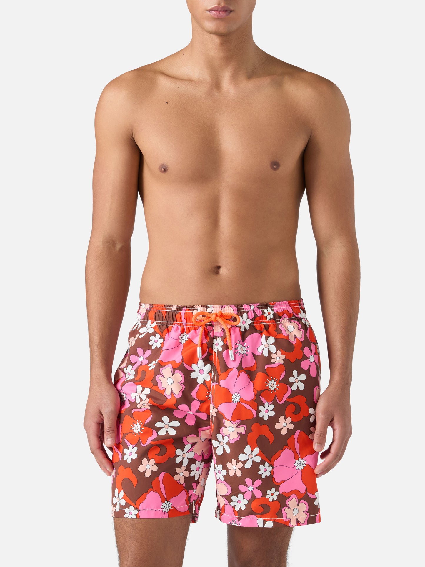 Mid-length Gustavia swim-shorts with vintage flower print