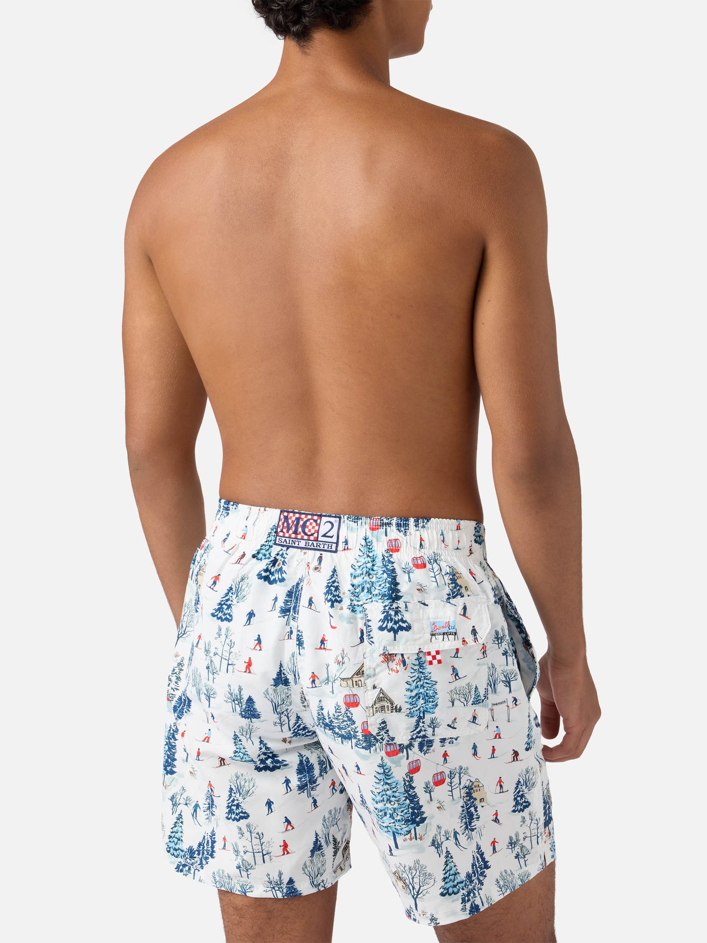 Mid-length Gustavia swim-shorts with ski landscape print
