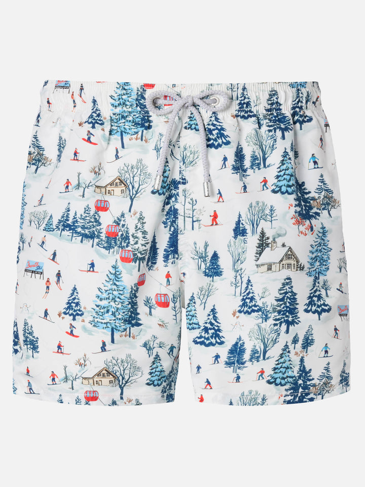 Mid-length Gustavia swim-shorts with ski landscape print