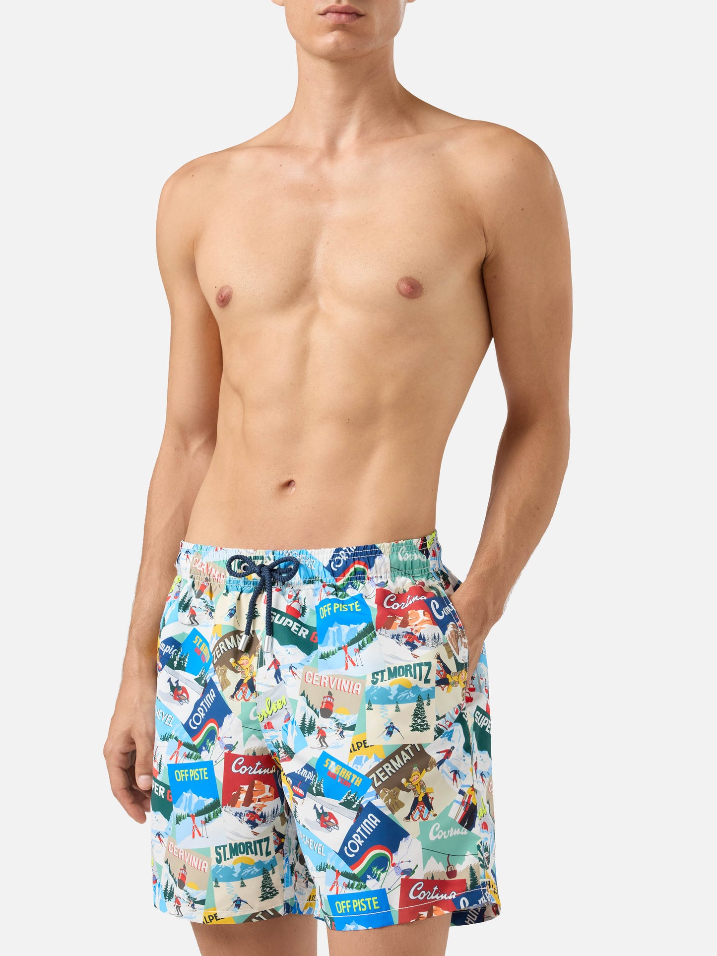 Costume mare lunghezza media Gustavia con stampa cartoline