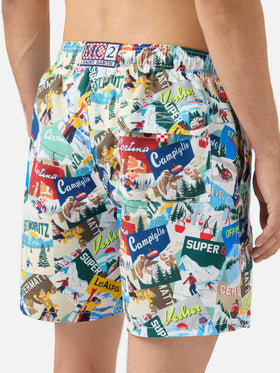 Costume mare lunghezza media Gustavia con stampa cartoline