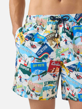 Costume mare lunghezza media Gustavia con stampa cartoline