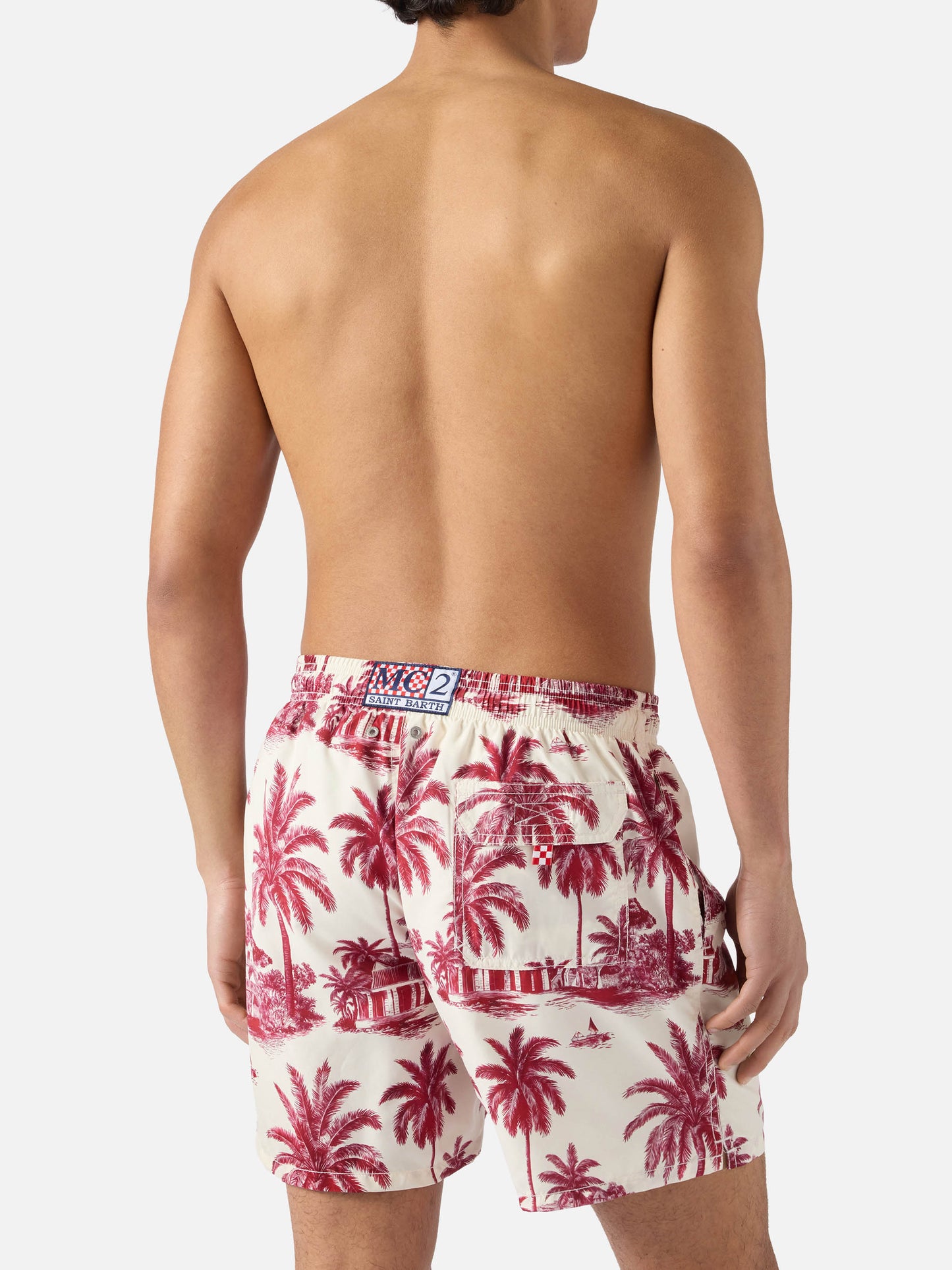 Gustavia swim shorts with burgundy toile de jouy print | Special Edition