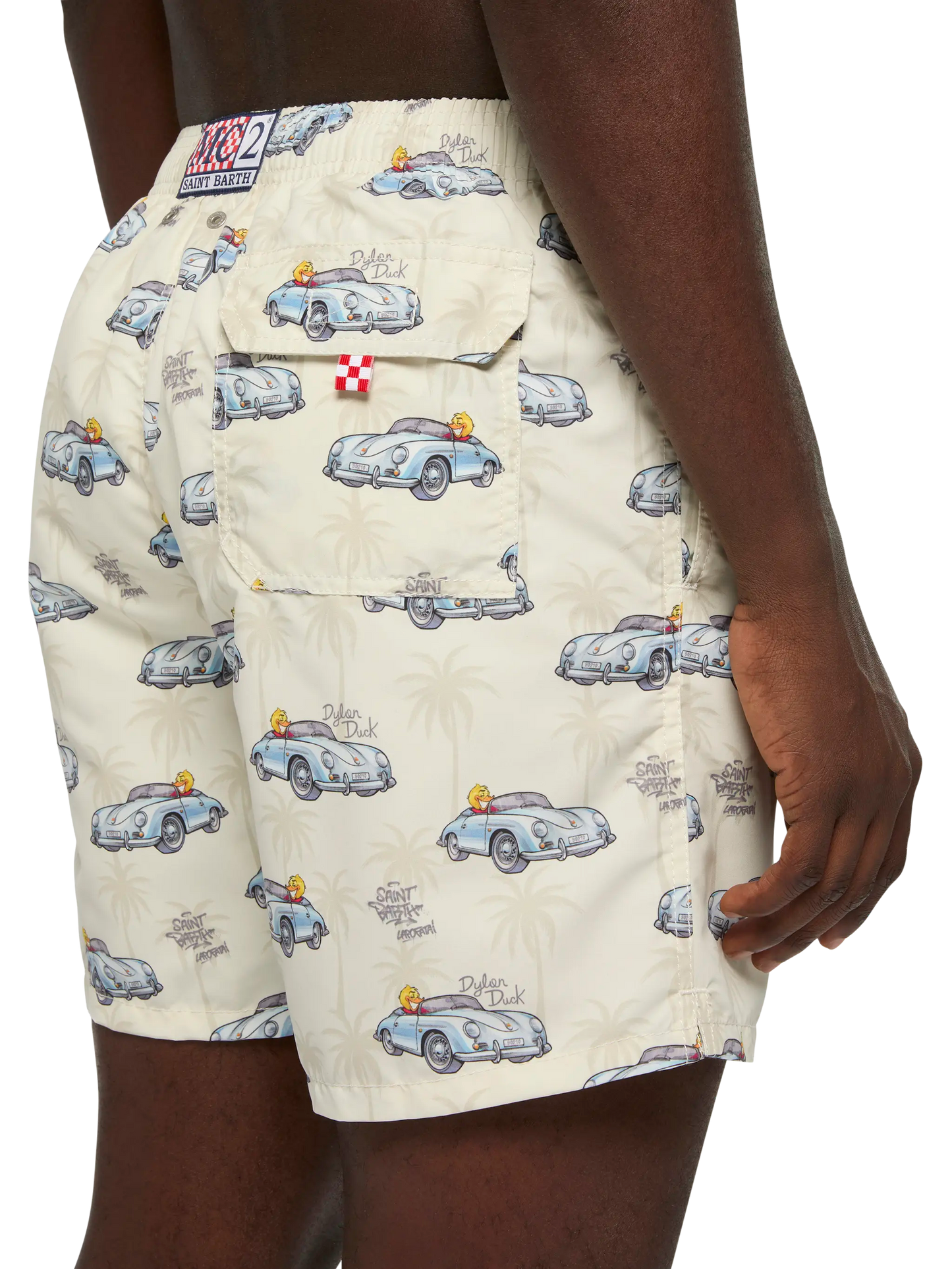 Mid-length Gustavia swim-shorts with ducky and car print |CRYPTOPUPPETS SPECIAL EDITION - MC2 Saint Barth