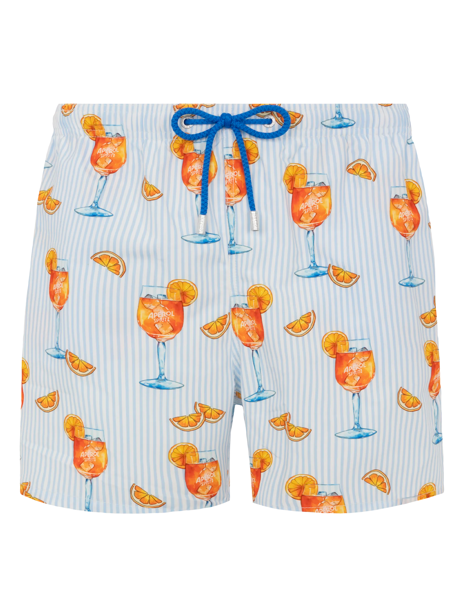 Mid-length Gustavia swim-shorts with Aperol Spritz and stripes print | APEROL SPECIAL EDITION - MC2 Saint Barth
