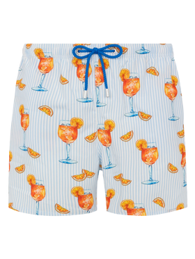 Mid-length Gustavia swim-shorts with Aperol Spritz and stripes print | APEROL SPECIAL EDITION - MC2 Saint Barth