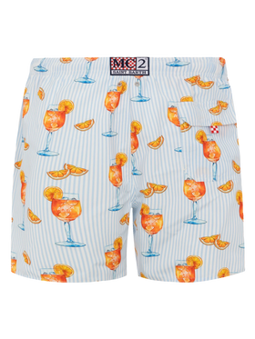 Mid-length Gustavia swim-shorts with Aperol Spritz and stripes print | APEROL SPECIAL EDITION - MC2 Saint Barth