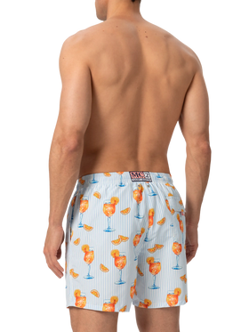Mid-length Gustavia swim-shorts with Aperol Spritz and stripes print | APEROL SPECIAL EDITION - MC2 Saint Barth