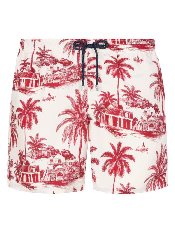 Mid-length Gustavia swim-shorts with toile de jouy print | AI CO-CREATED DESIGN BY RICKDICK - POWERED BY RED-EYE - MC2 Saint Barth