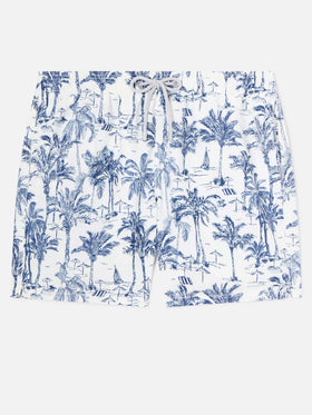 Costume mare lunghezza media Gustavia con stampa toile de jouy
