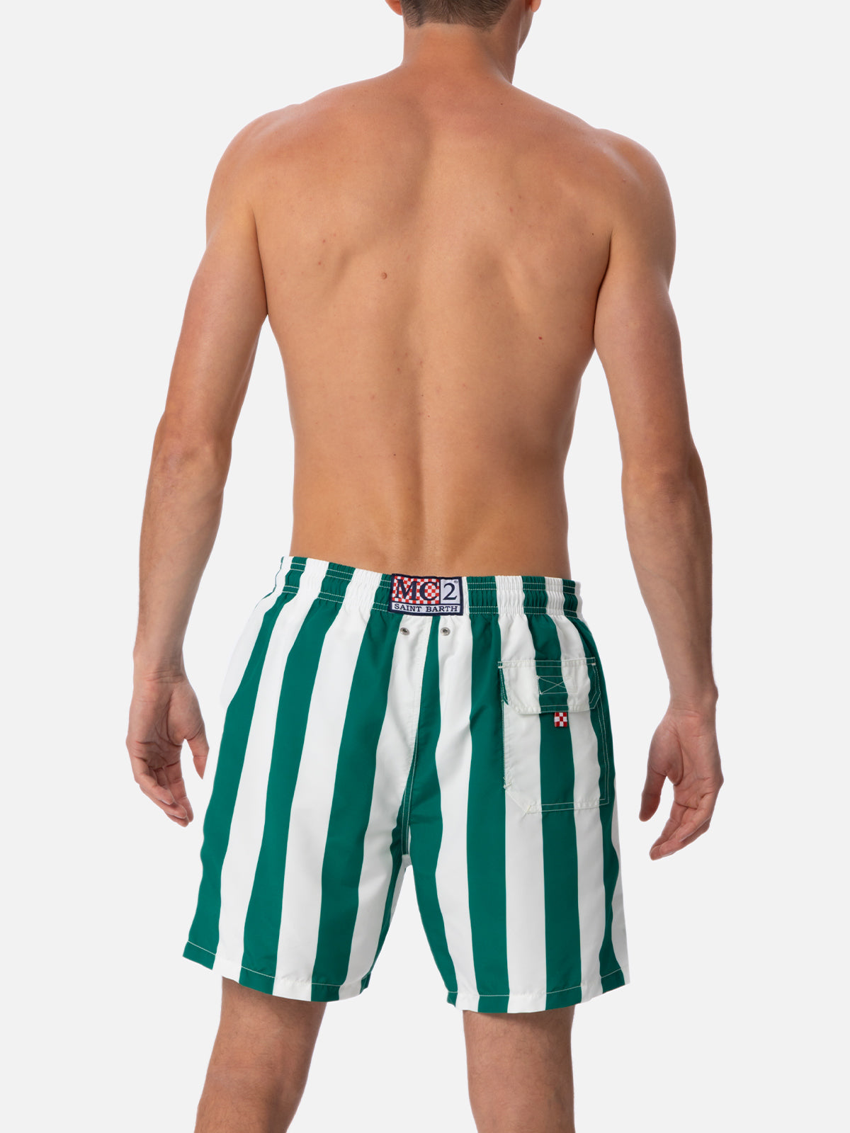 Man mid-length striped Gustavia swim-shorts with St. Barth embroidery - MC2 Saint Barth