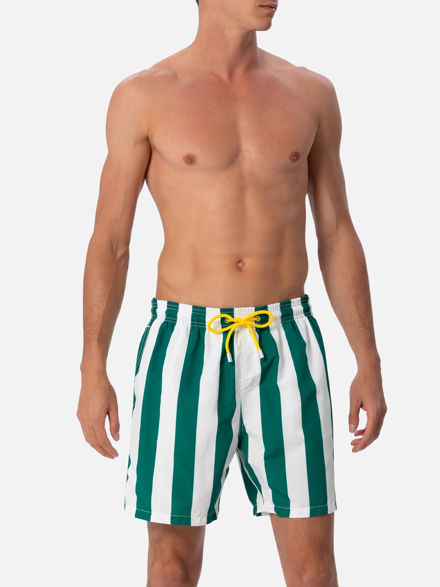 Man mid-length striped Gustavia swim-shorts with St. Barth embroidery - MC2 Saint Barth