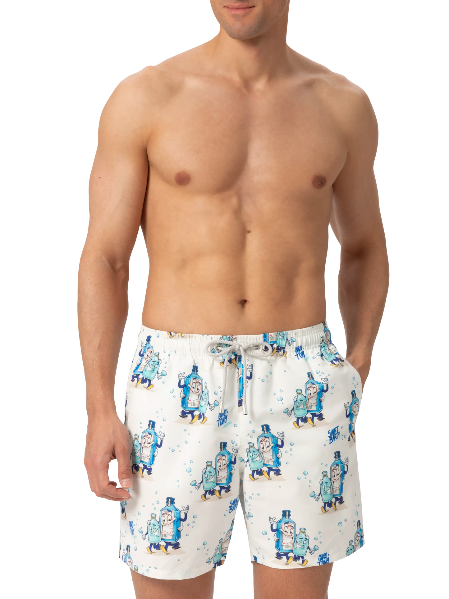 Mid-length Gustavia swim-shorts with cocktail print |CRYPTOPUPPETS SPECIAL EDITION - MC2 Saint Barth