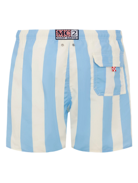 Mid-length striped Gustavia swim-shorts with St. Barth embroidery - MC2 Saint Barth