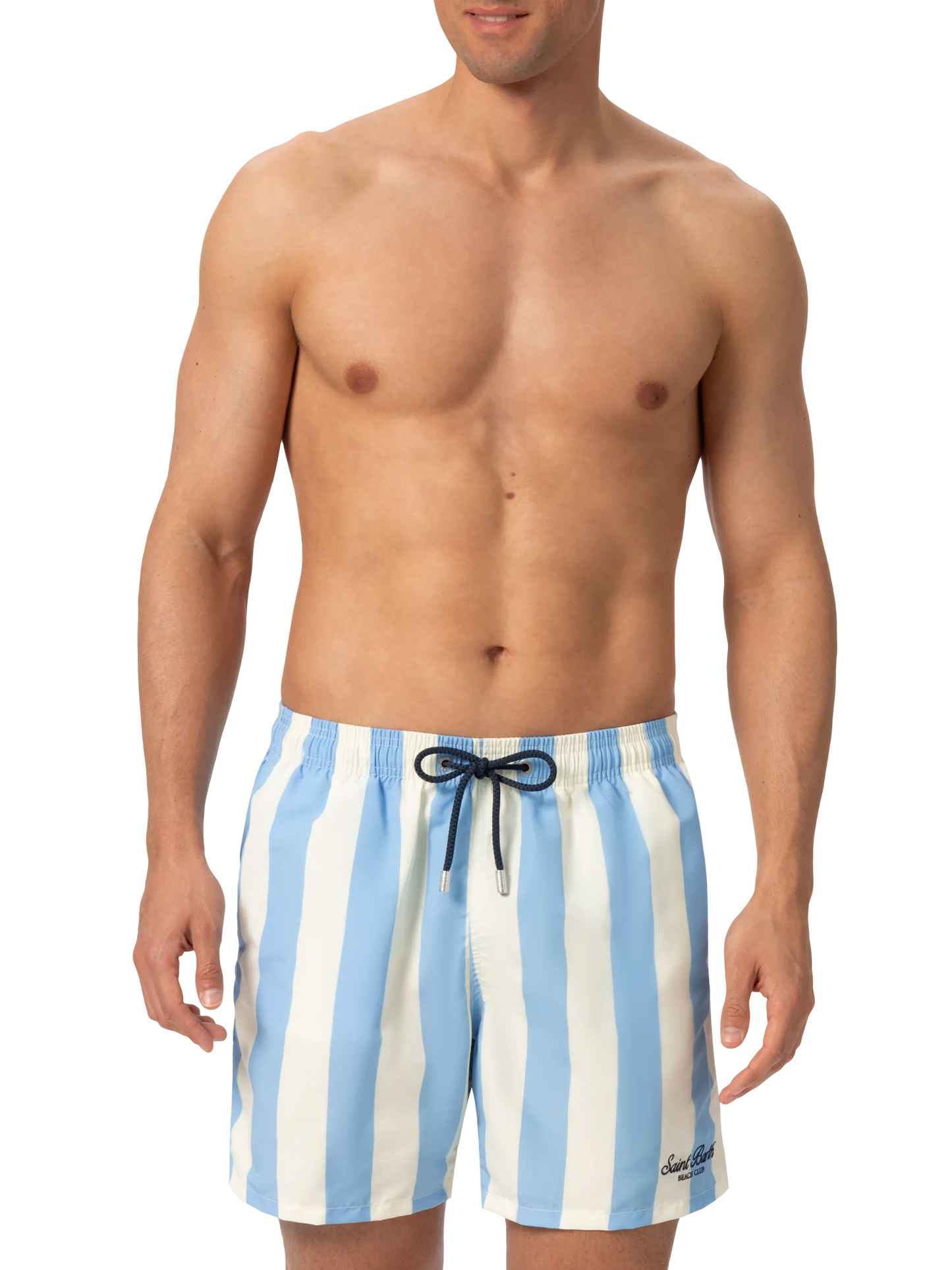 Mid-length striped Gustavia swim-shorts with St. Barth embroidery - MC2 Saint Barth