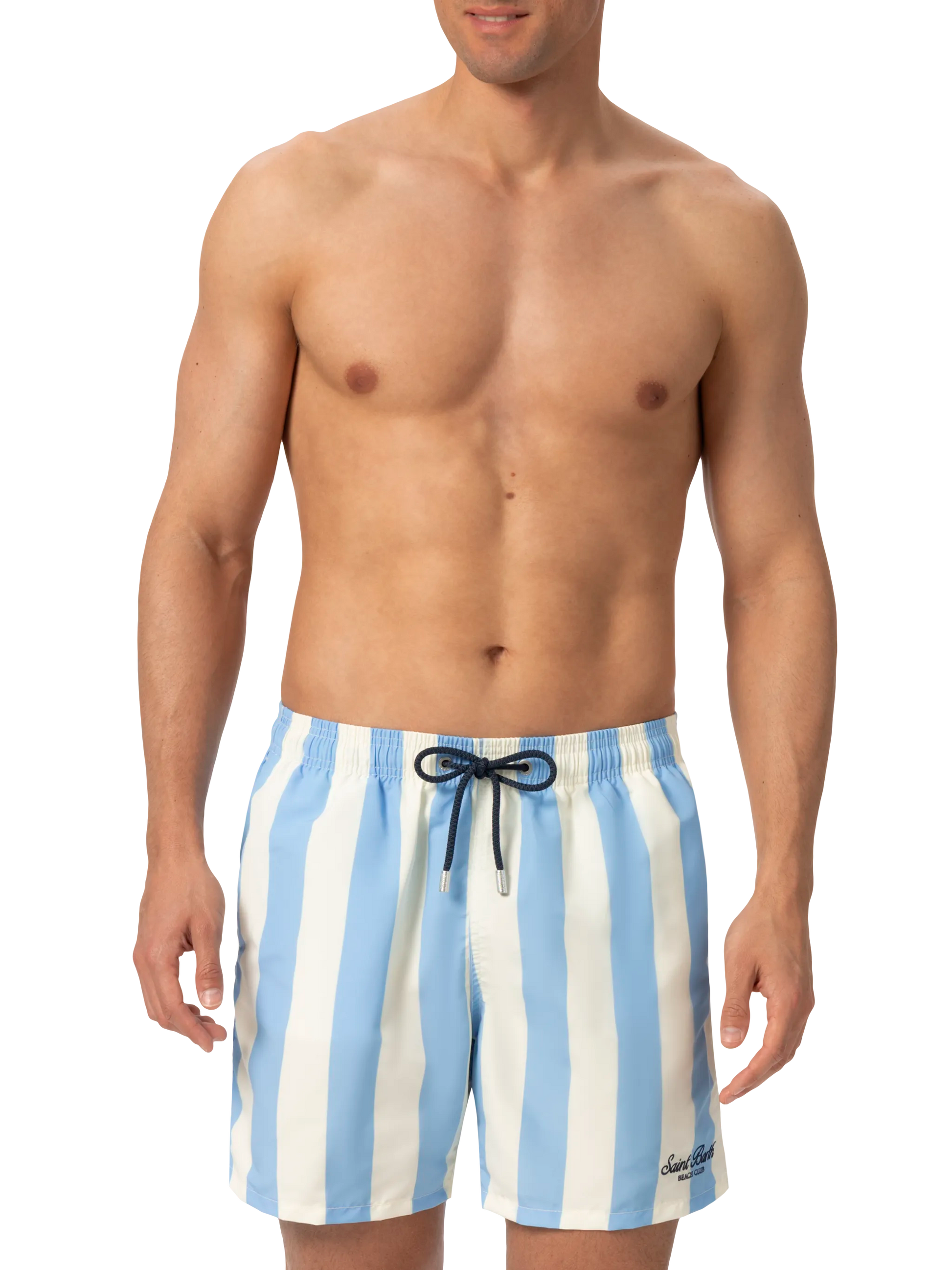 Mid-length striped Gustavia swim-shorts with St. Barth embroidery - MC2 Saint Barth