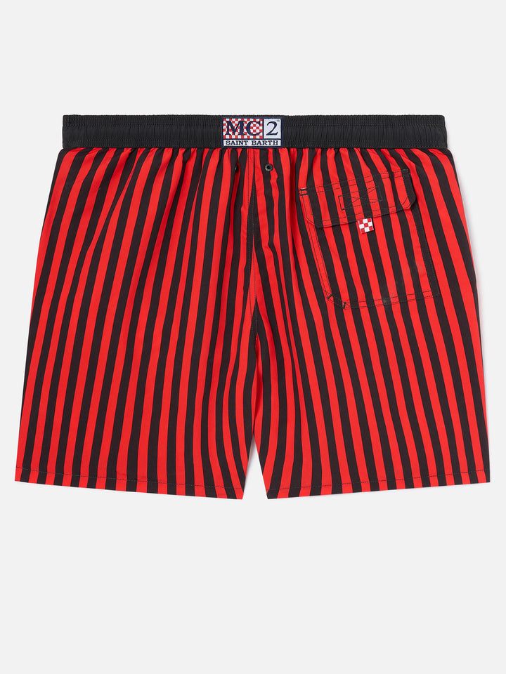 Gustavia rot gestreifte Badeshorts mit AC MILAN Patch und Rossoneri-Stickerei | AC MILAN SPECIAL EDITION 