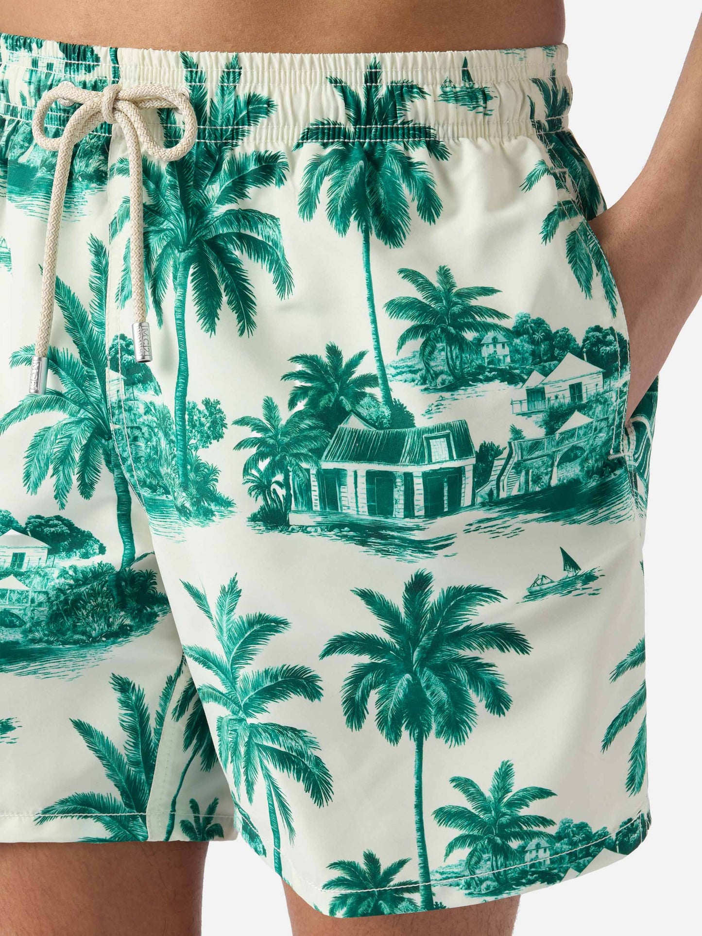 Short de bain Gustavia à imprimé toile de Jouy verte | Special Edition 