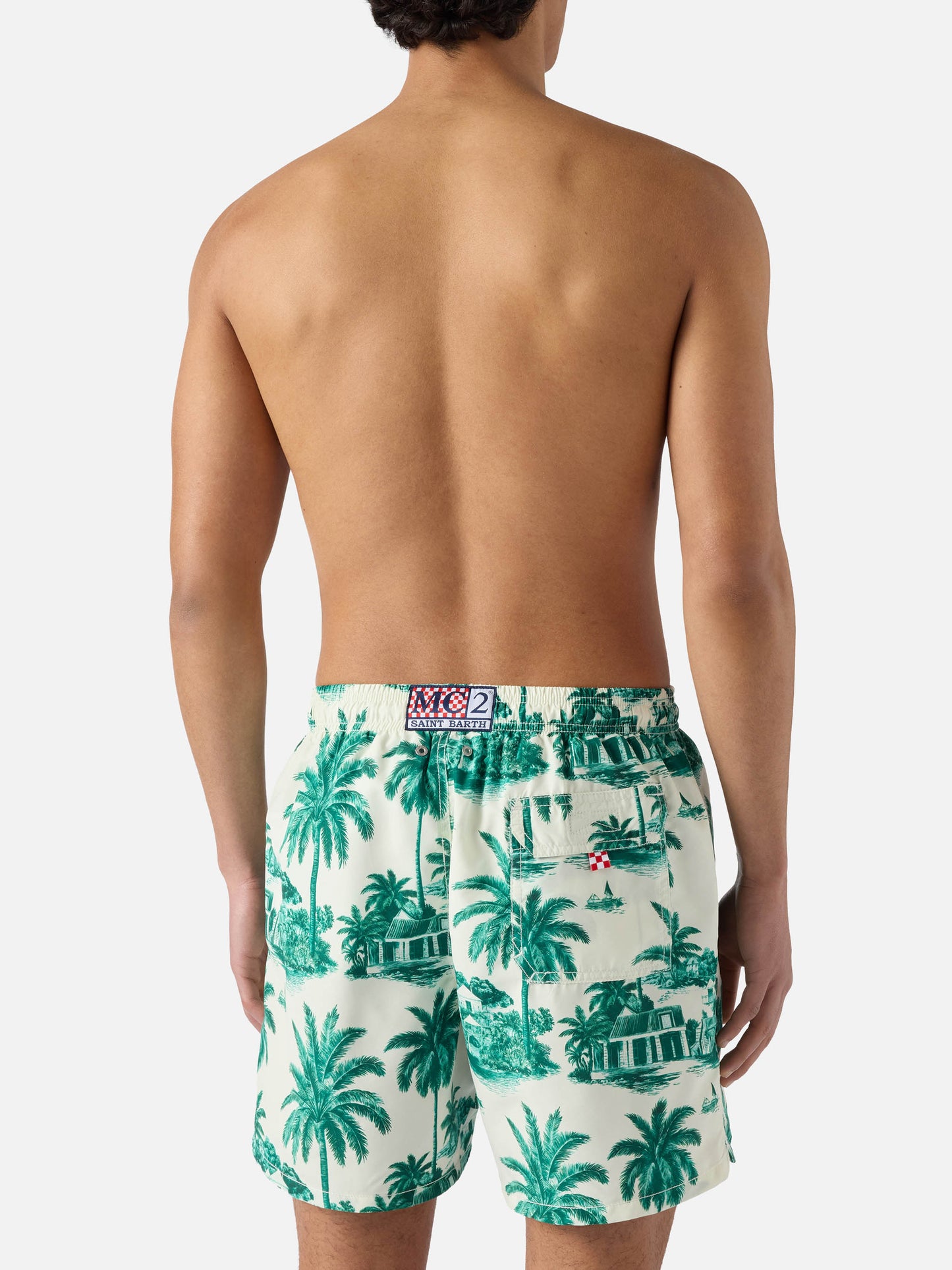 Short de bain Gustavia à imprimé toile de Jouy verte | Special Edition 