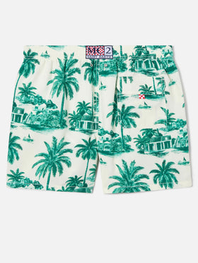 Short de bain Gustavia à imprimé toile de Jouy verte | Special Edition 