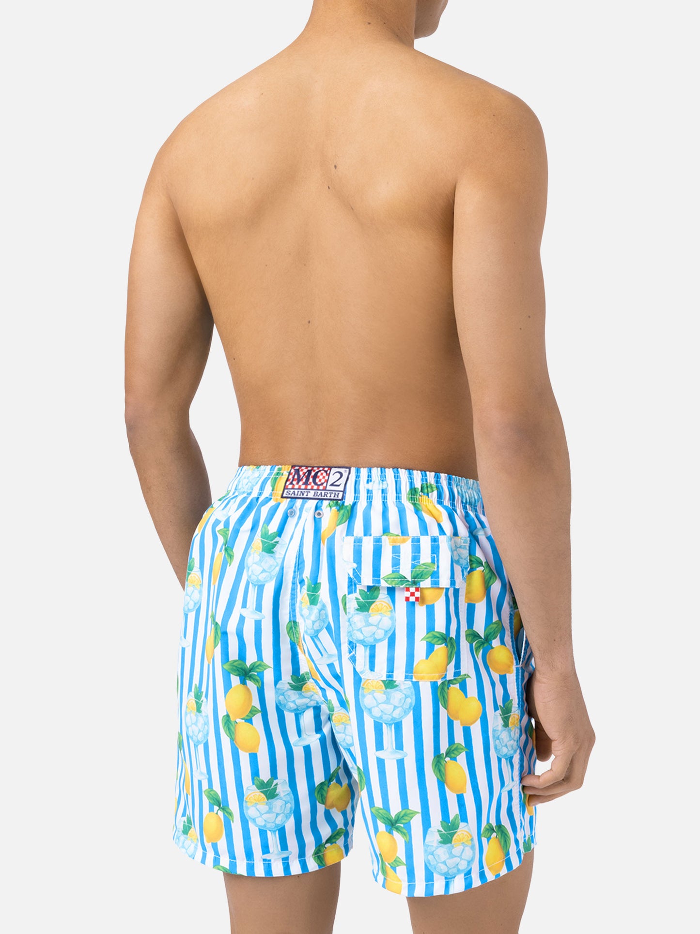 Gustavia striped swim shorts with gin tonic and lemon print
