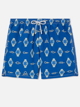 Gustavia swim shorts with watches and nautical knots print