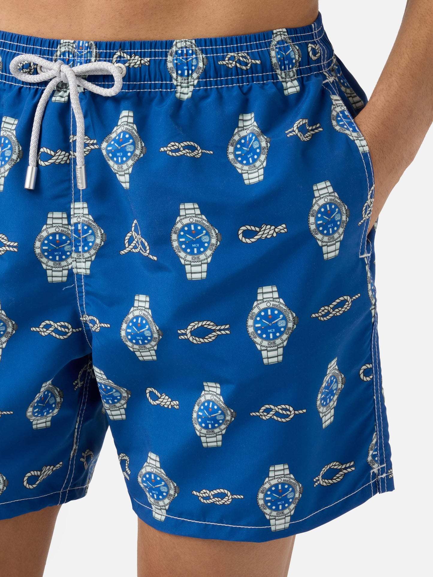 Gustavia swim shorts with watches and nautical knots print