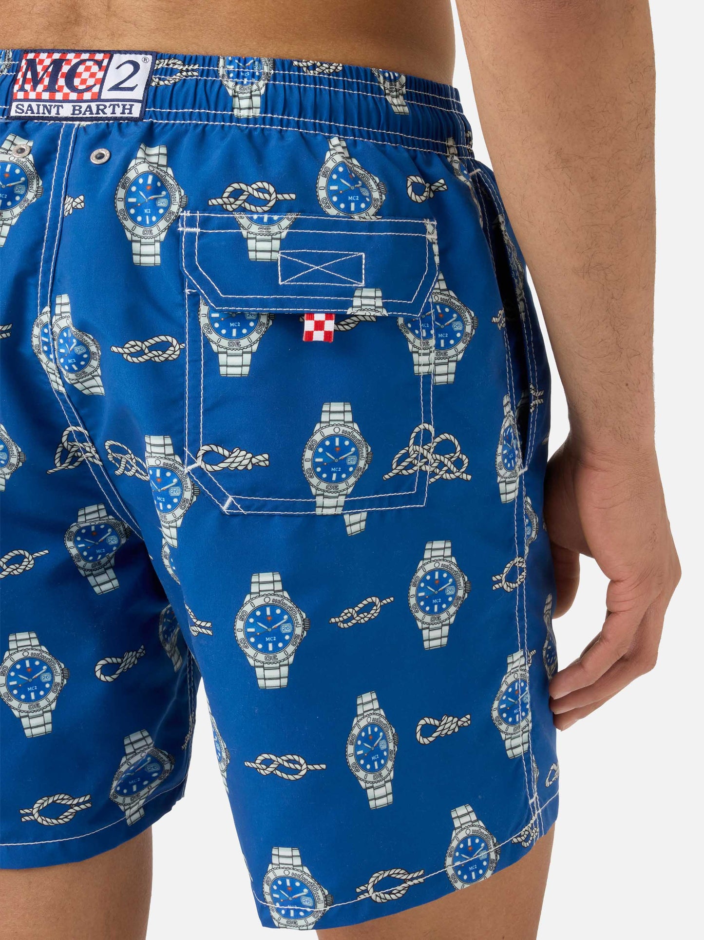 Gustavia swim shorts with watches and nautical knots print